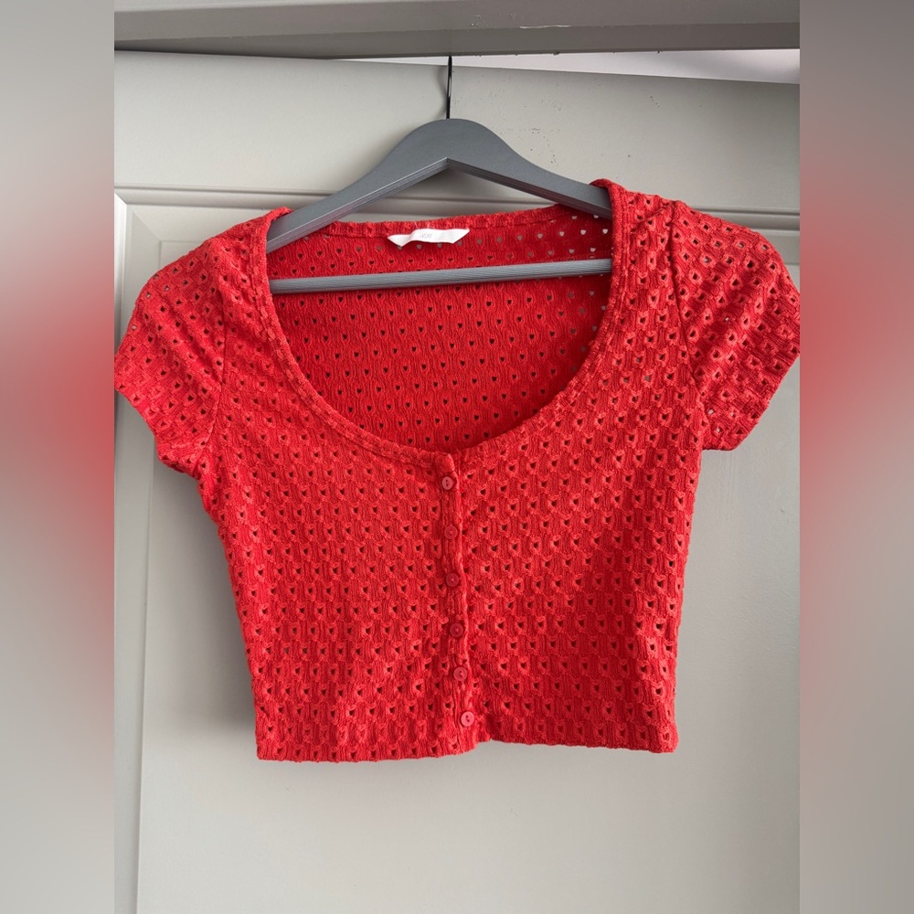 H&M Scarlet Eyelet Button-Up Blouse